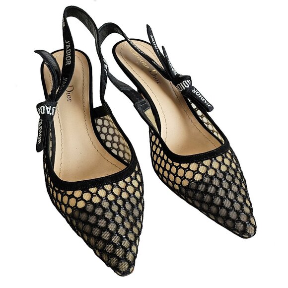 DIOR BLACK J’ADIOR MESH SLINGBACK PUMPS (38.5) - Picture 1 of 11